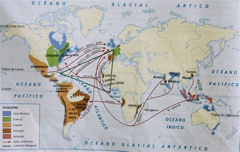 mapa de América colonial con rutas de intercambio de alimentos