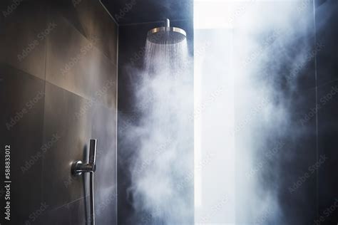Imagen de una persona disfrutando de una ducha caliente con vapor.