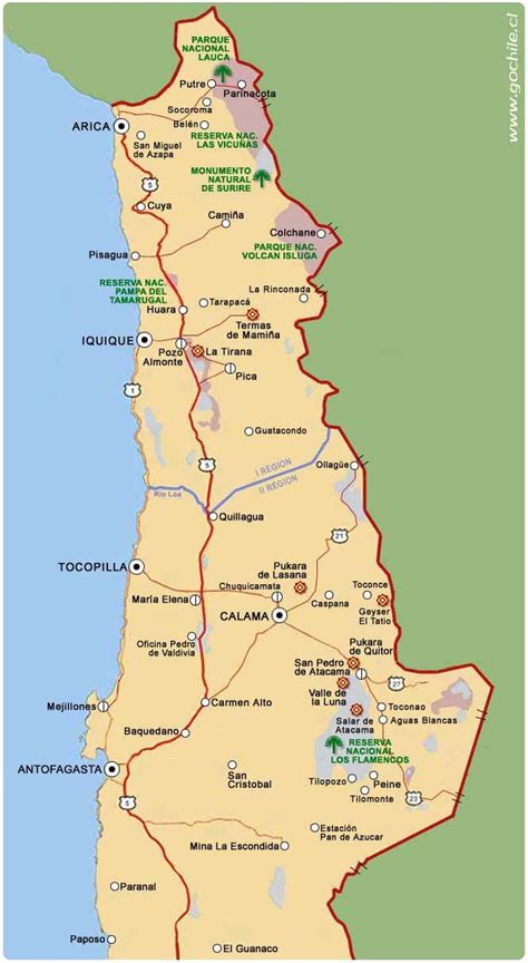 Mapa de Arica y sus alrededores en el norte de Chile.
