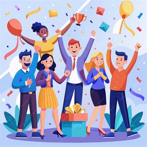 ilustración de un equipo celebrando junto