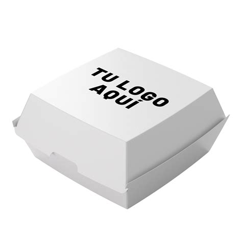 Ejemplo de caja de hamburguesa personalizada con logo.