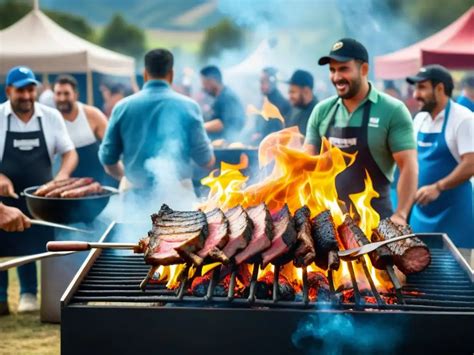 Fotografía de un concurso de asado a la parrilla en Alemania, mostrando a los participantes trabajando en sus estaciones.
