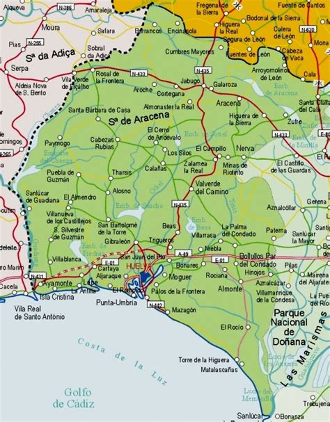 Mapa de la provincia de Huelva destacando las zonas de cultivo de frambuesa.