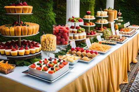 Mesa de postres con cascada de chocolate y una variedad de acompañamientos (frutas, galletas, malvaviscos)