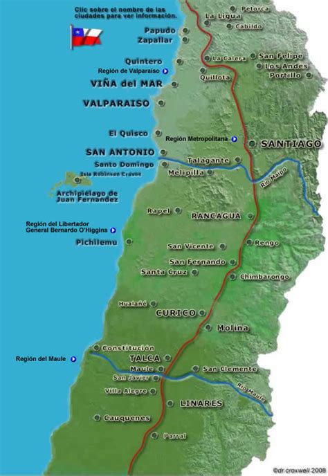 Mapa histórico de la red ferroviaria en la zona central de Chile, mostrando las conexiones de Coquimbo