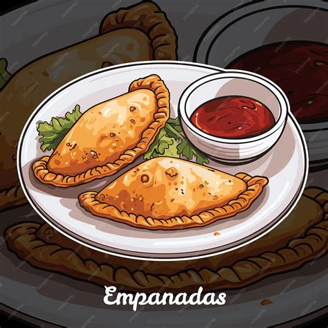 Ilustración de empanadas de pera doradas y apetitosas, algunas enteras y otras partidas mostrando el relleno de pera.