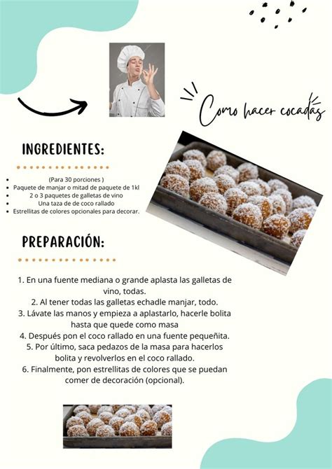 Infografía mostrando los pasos clave para hacer cocadas, desde la mezcla de ingredientes hasta el horneado