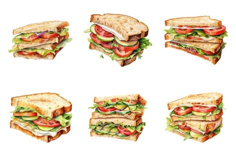 Ilustración de sándwiches variados y coloridos para un picnic playero