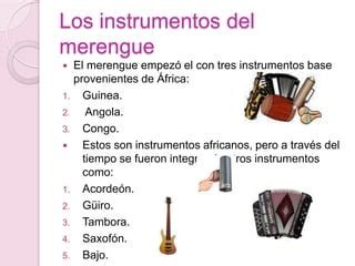 Infografía detallando los instrumentos típicos del merengue y su rol en la creación del ritmo y la melodía.