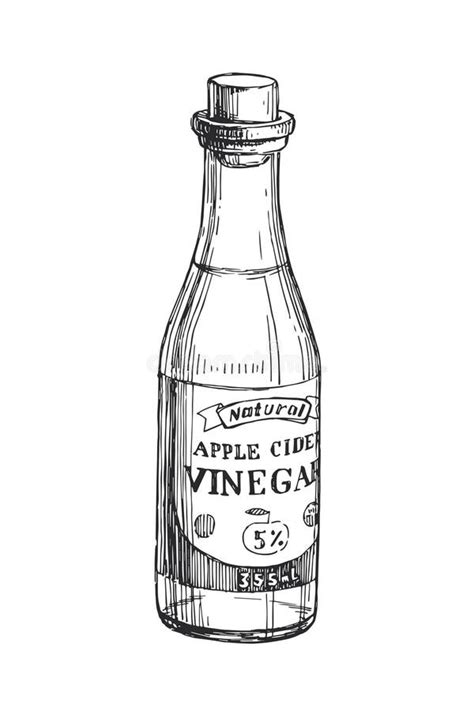 Ilustración de una botella de vinagre de manzana con frutas y hierbas.