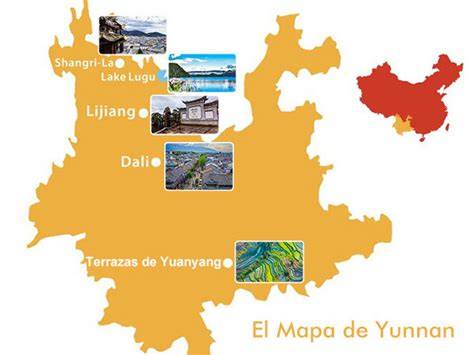 Mapa de la provincia de Yunnan con la ubicación de las terrazas de arroz Hani
