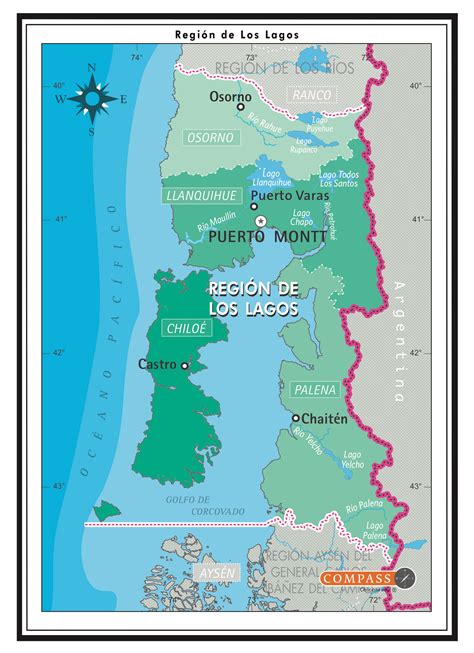 Mapa de la región de Los Lagos, Chile, destacando las zonas de Chiloé y Calbuco