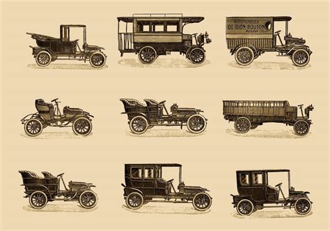 Ilustración de un auto antiguo y un campo sembrado.