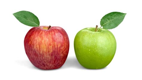 Tabla comparativa nutricional entre manzanas rojas y verdes.