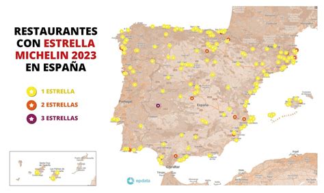 Mapa de España con marcadores de estrellas Michelin en diferentes regiones