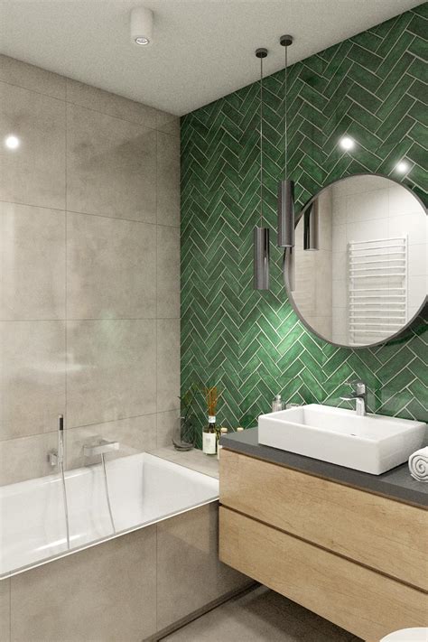 Baño moderno con detalles en verde y motivos botánicos