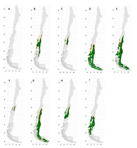 Mapa de distribución del Coihue (Nothofagus dombeyi) en Chile y Argentina