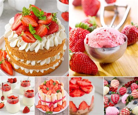 Fotografía de un postre decorado con salsa de fresas y otra con salsa de caramelo.