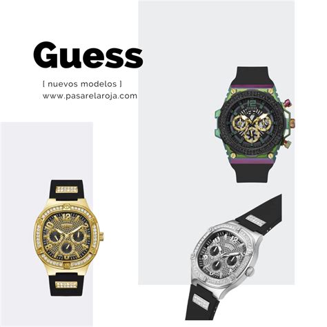 Imagen de una colección de relojes Guess que muestra diversos diseños, desde cronógrafos robustos hasta modelos con acabados metálicos elegantes.