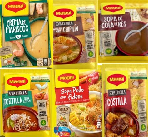 Esquema visual que clasifica la gama de productos MAGGI: sopas, noodles orientales, caldos y bases para horno.