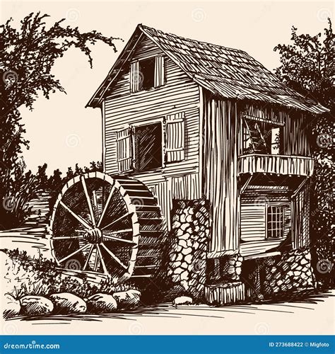 ilustración de un antiguo molino de trigo duro