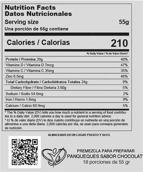 Tabla nutricional detallada de panqueques americanos con un diseño claro