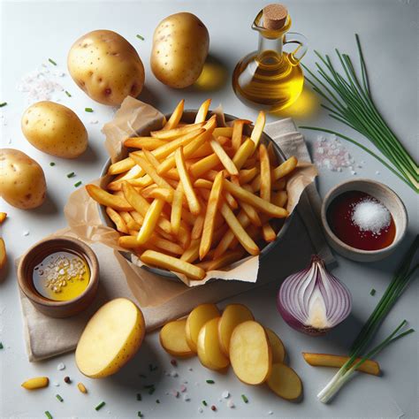 Ilustración de patatas fritas caseras doradas y crujientes.