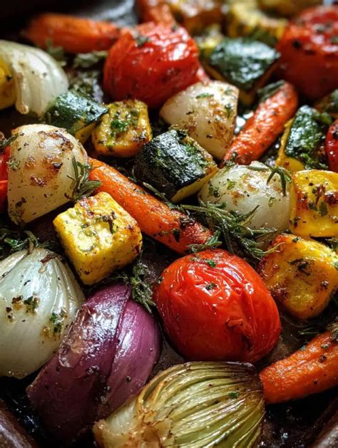 Fotografía profesional de verduras asadas con hierbas aromáticas sobre una plancha de acero inoxidable