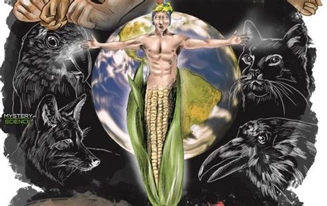 Representación artística de la creación del hombre de maíz