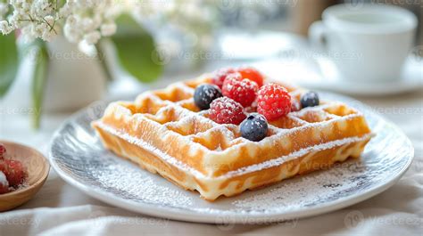 Fotografía de un gofre belga cuadrado con profundidad frente a un waffle americano circular