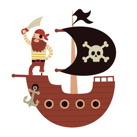 Ilustración de un barco pirata decorando una torta infantil.