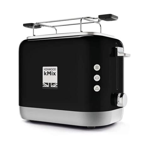 Fotografía de estudio del tostador kMix negro de dos ranuras mostrando su diseño metálico elegante y sus controles frontales.