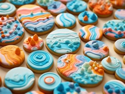 Muestra de galletas decoradas con diferentes tipos de colorantes