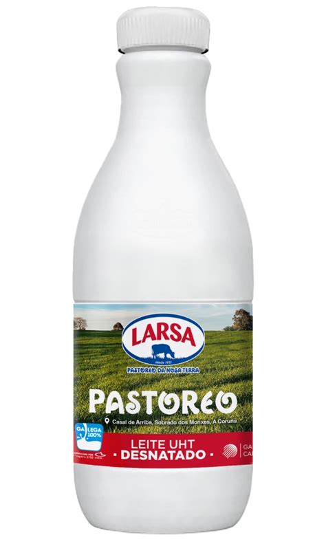 Ilustración de la gama de productos Larsa, destacando la leche de pastoreo y yogures.