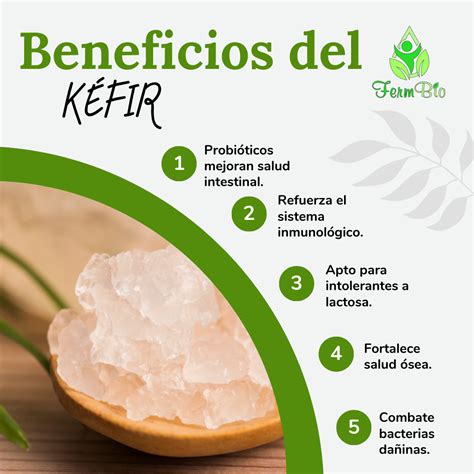 Infografía detallando los beneficios del kéfir y su proceso de elaboración natural.