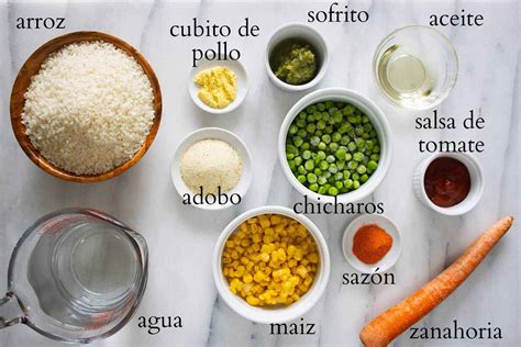Esquema de los ingredientes para el arroz con cilantro y perejil