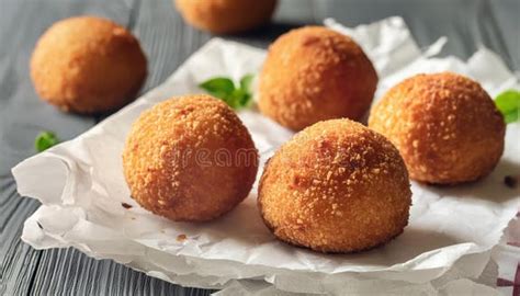 fotografía de arancini dorados y crujientes