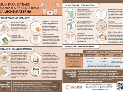 Infografía detallada sobre los pasos de extracción y almacenamiento de leche materna.