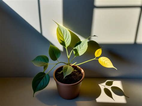 Infografía mostrando los signos de falta de luz en una planta de yuca: crecimiento lento, hojas pálidas y manchas.