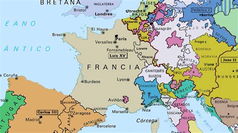 Mapa histórico de Europa destacando Menorca y Francia