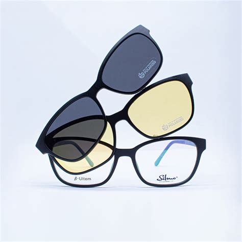 Esquema de lentes ópticos con clip magnético
