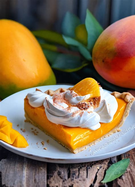 Fotografía de un pie de mango decorado con rodajas frescas