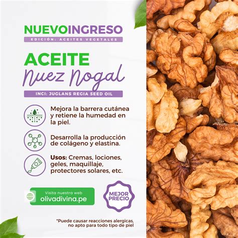 Infografía detallando los componentes del aceite de nuez y sus beneficios