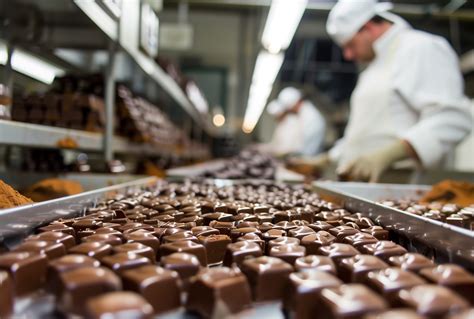 Imagen de una moderna fábrica de Chocolates Valor con líneas de producción automatizadas