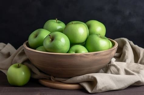 Variedad de manzanas en un bol de madera, mostrando diferentes colores y tamaños