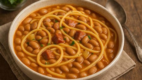 Plato de porotos con riendas recién servido