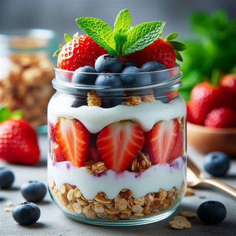 Vasos de parfait de yogur con frutas y mousse de limón