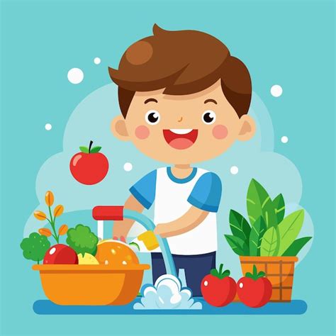 ilustraciones de niños disfrutando de frutas y verduras de manera creativa