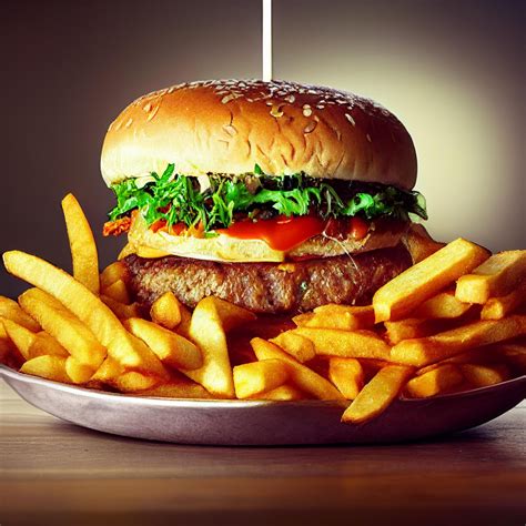 Hamburguesa de Ambrosía Bistró con pan estilo bao y papas fritas
