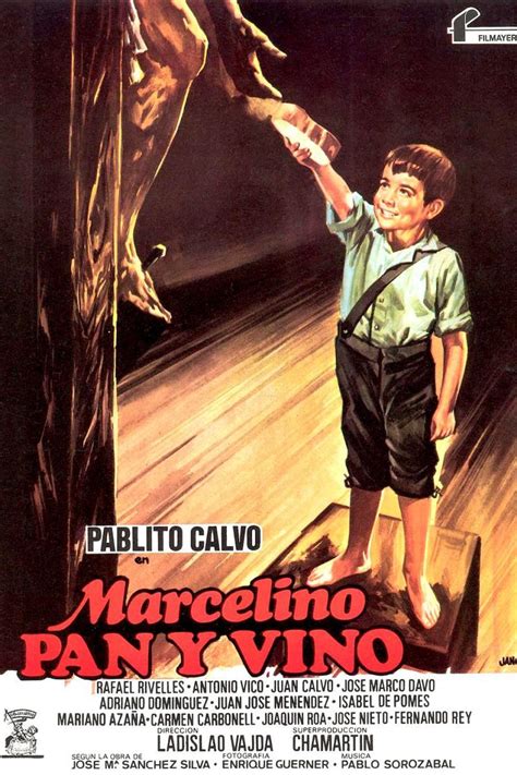 Imagen de Marcelino ofreciendo pan y vino a la estatua de Cristo.